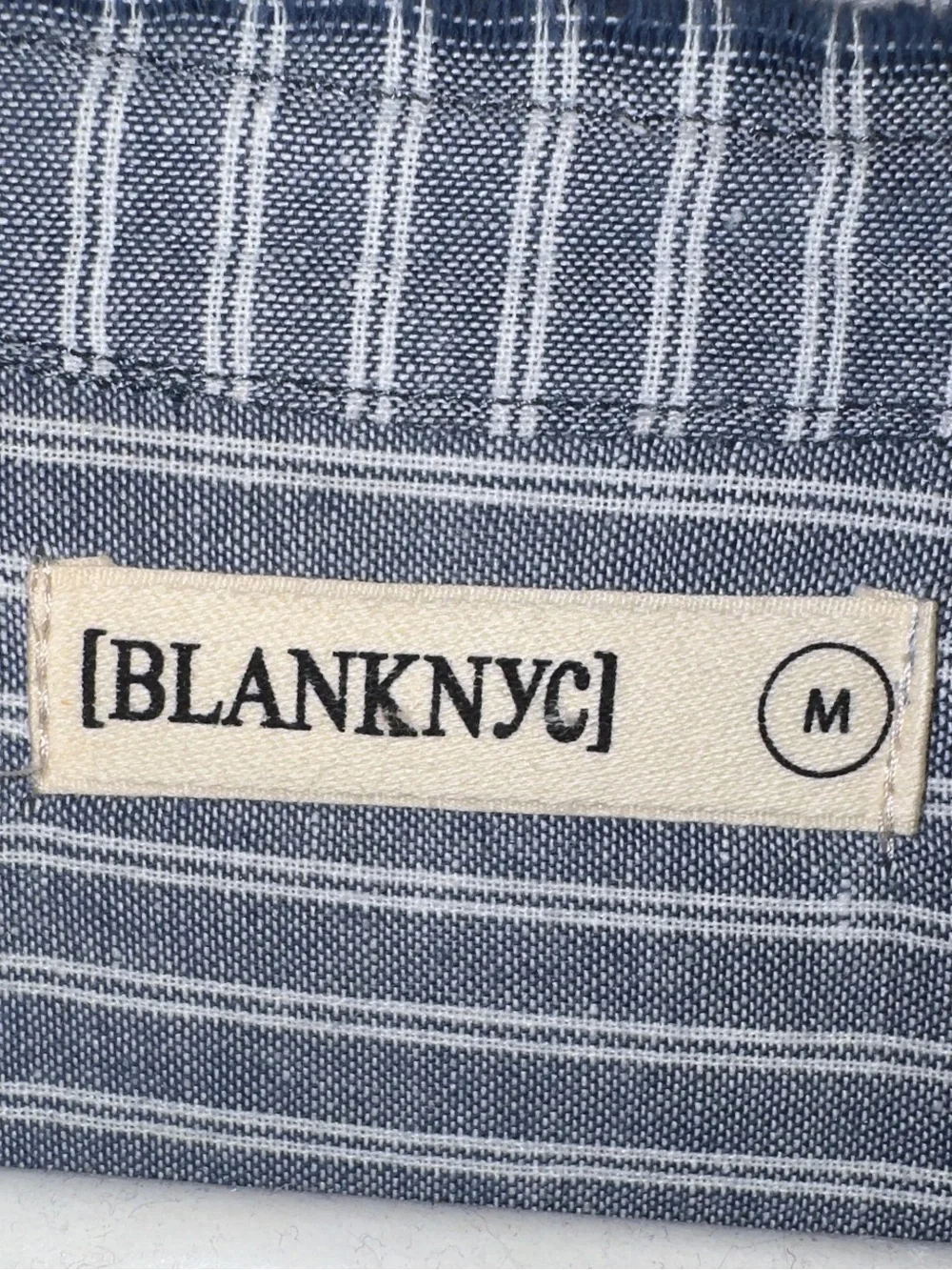 [BLANKNYC] Striped Linen Blend Tunic Dress Size M Distressed Collar Snap Front - Picture 2 of 12